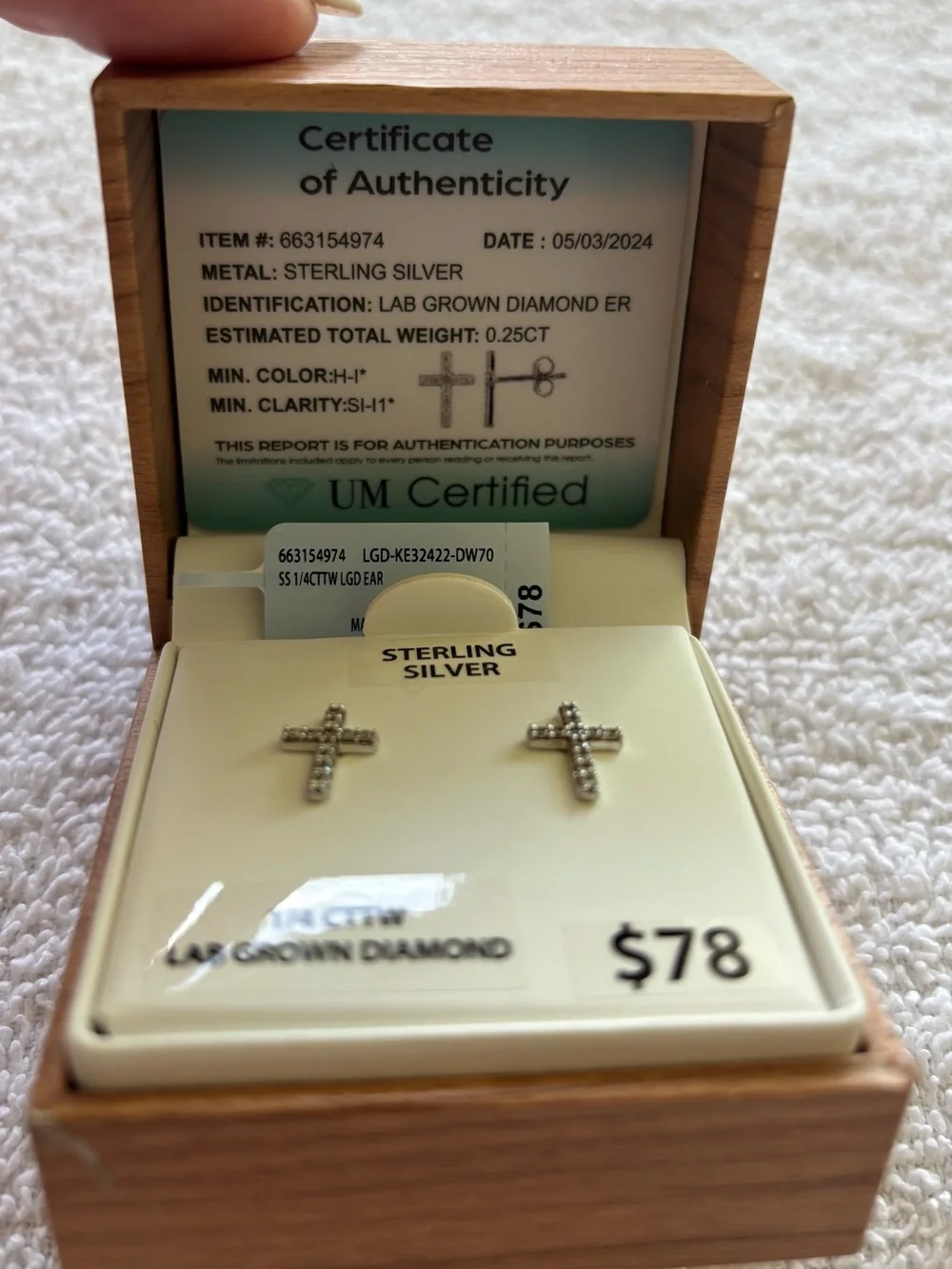 Sterling Silver Lab-Grown Diamond Cross Stud Earrings - Silver